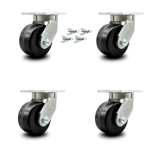 Service Caster 6 Inch Extra Heavy Duty Phenolic Swivel Caster Set with Swivel Locks, 4PK SCC-KP92S630-PHR-BSL-4 - main